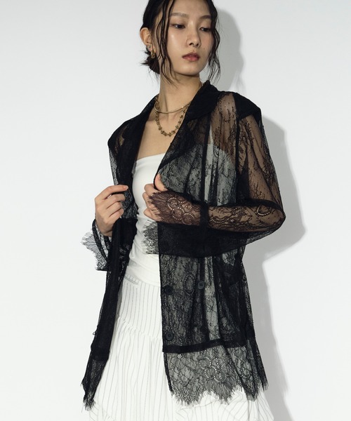 Ezick ジャケット テーラードジャケット scallop lace ダブルレース
