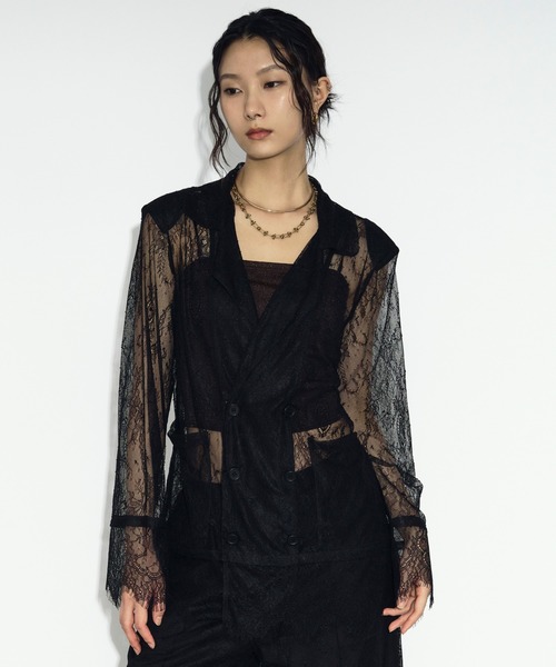 Ezick ジャケット テーラードジャケット scallop lace ダブルレース
