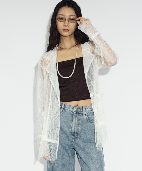 Ezick ジャケット テーラードジャケット scallop lace ダブルレース