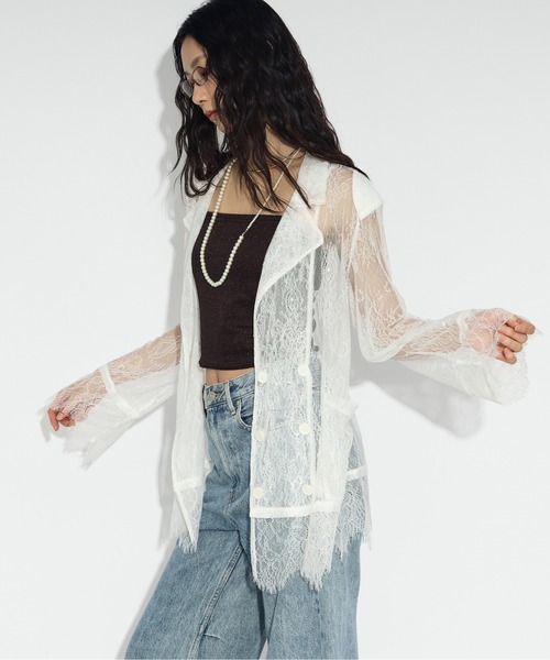 Ezick ジャケット テーラードジャケット scallop lace ダブルレース