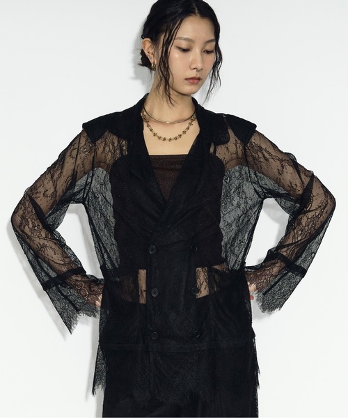 Ezick ジャケット テーラードジャケット scallop lace ダブルレース