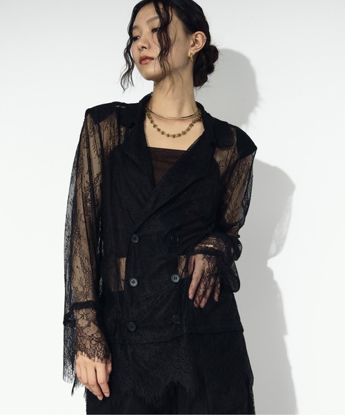 Ezick ジャケット テーラードジャケット scallop lace ダブルレース
