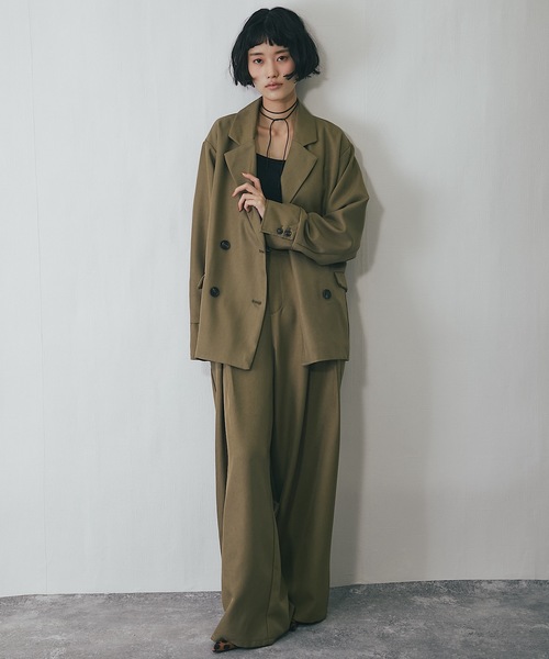 ワイドパンツ スラックス パンツ セットアップ可ヘザーエステルワイド