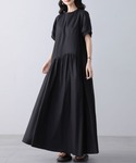 ワンピース 半袖 Aラインシンプルロングワンピースの詳細画像1