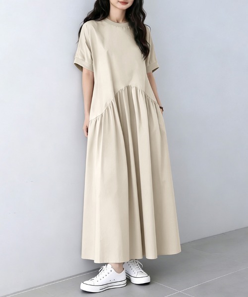 ワンピース Aラインシンプルロングワンピースの画像