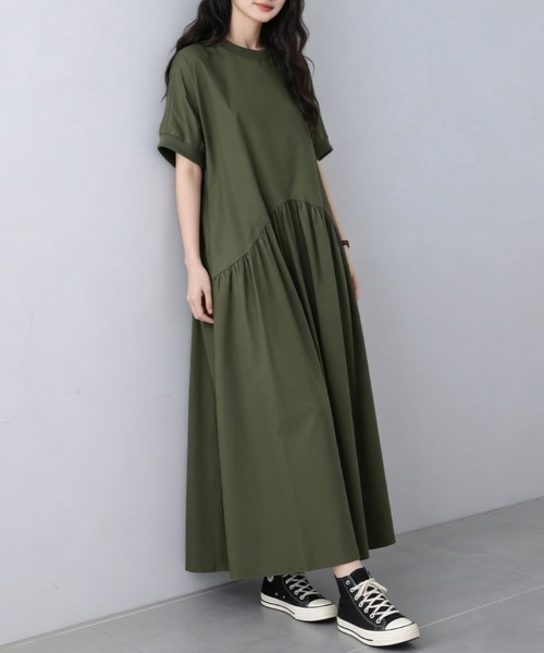 ワンピース Aラインシンプルロングワンピースの画像