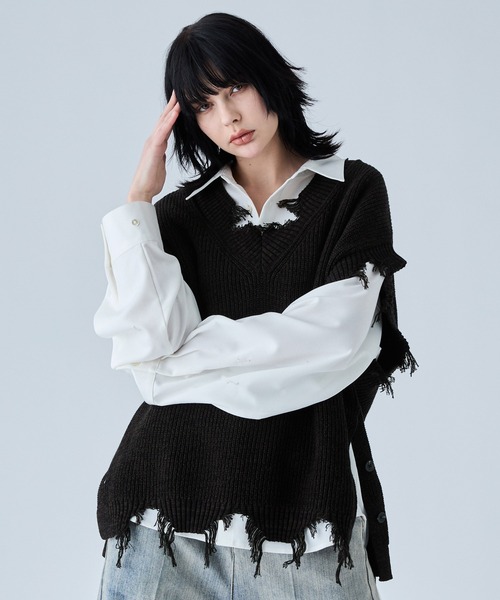 「VELNUS」 Vネックニット S ライトグレー メンズ
