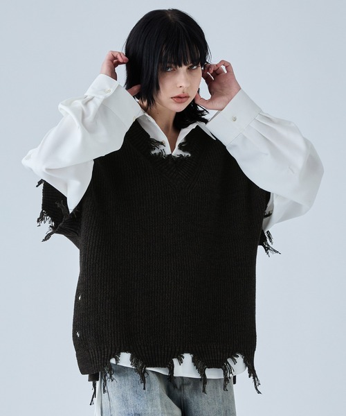 「VELNUS」 Vネックニット S ライトグレー メンズ