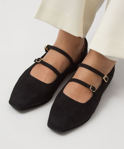 フラットシューズ green label relaxing シューズ スクエア ダブルストラップ フラット