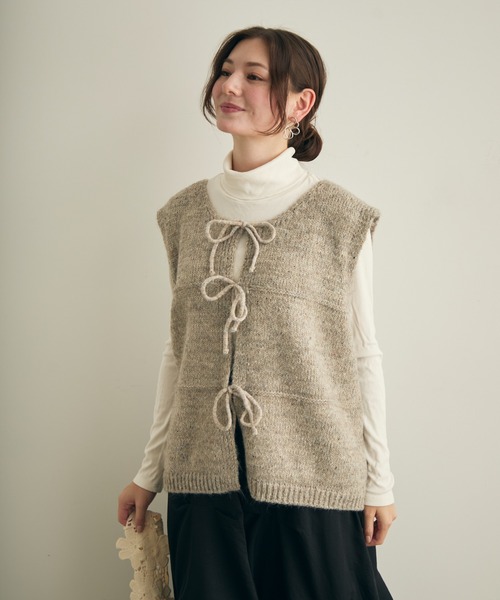 Lunea ベスト ジレ リボンニットベスト レディース : ZOZOTOWN Yahoo