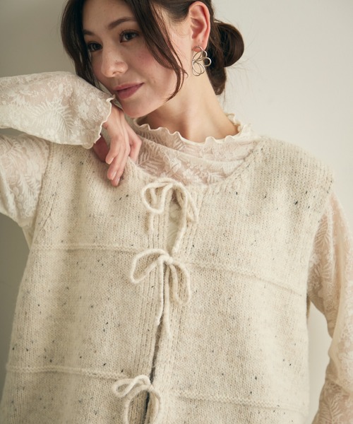 Lunea ベスト ジレ リボンニットベスト レディース : ZOZOTOWN Yahoo