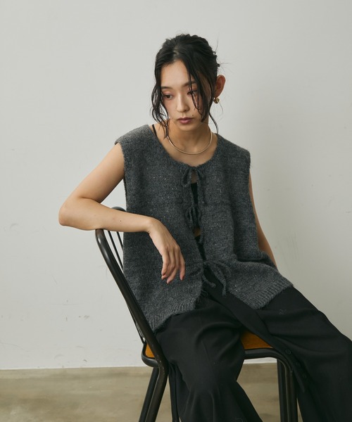 Lunea ベスト ジレ リボンニットベスト レディース : ZOZOTOWN Yahoo