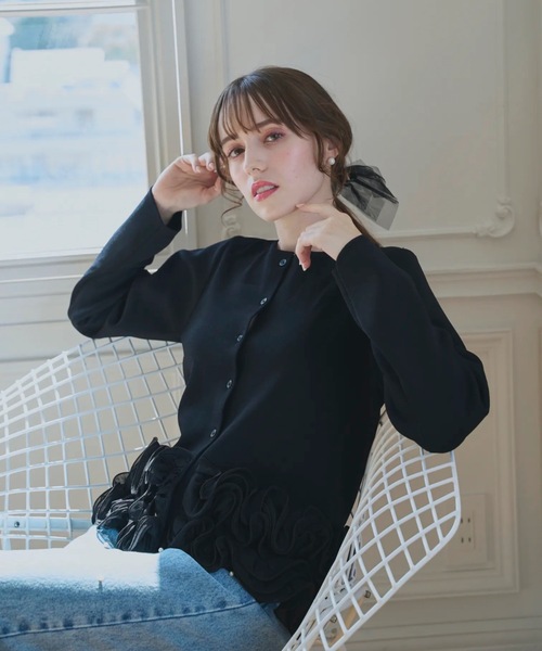 Myu（ミュー） カーディガン 裾フリルフラワーニットカーディガン