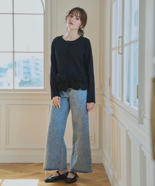 Myu（ミュー） カーディガン 裾フリルフラワーニットカーディガン