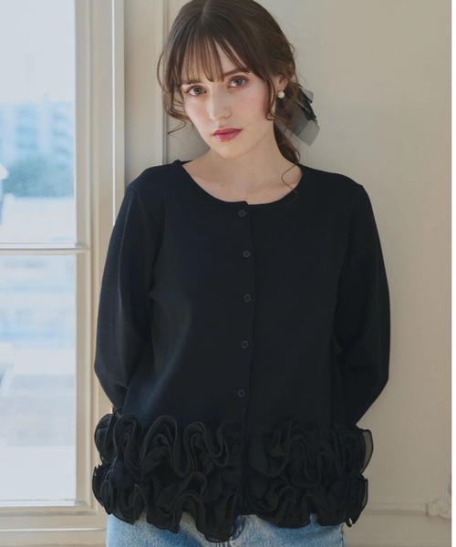 Myu（ミュー） カーディガン 裾フリルフラワーニットカーディガン