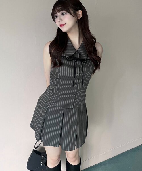 OLIVE des OLIVE ノースリーブシャツミニワンピース リボンボレロ 完売カラー再販売】YUI企画 ノースリーブシャツミニワンピース | OLIVE