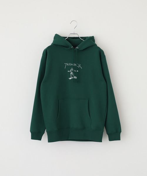 90s THRASHER 袖フレーム パーカー Lサイズ ラッセル THRASHER（スラッシャー） パーカー THRASHER SWEAT L/S HOODIE 長袖