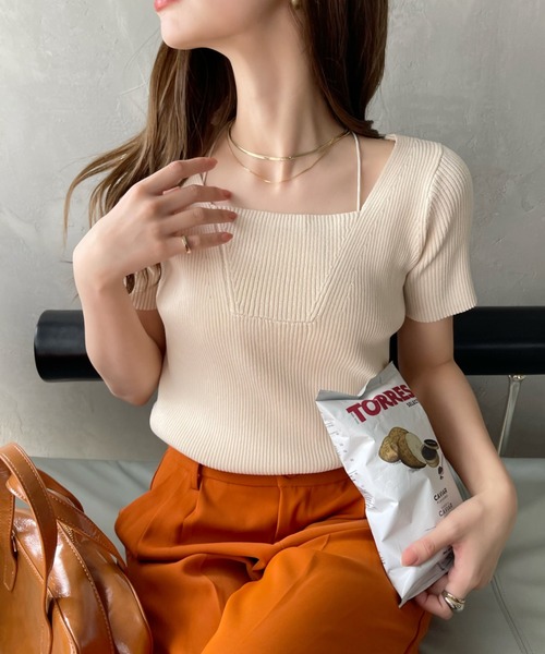 「Ada.」 半袖ニット FREE アイボリー レディース_画像3