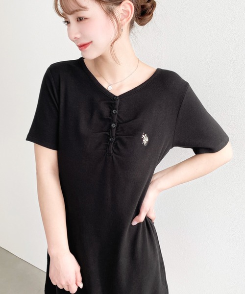 POLO 黒 半袖 ワンピース　新品 U.S. POLO ASSN.（ユーエスポロアッスン） ワンピース moment＋別注