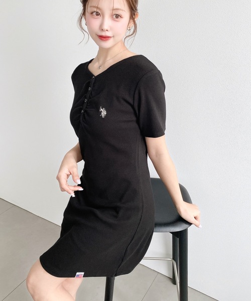 POLO 黒 半袖 ワンピース　新品 U.S. POLO ASSN.（ユーエスポロアッスン） ワンピース moment＋別注
