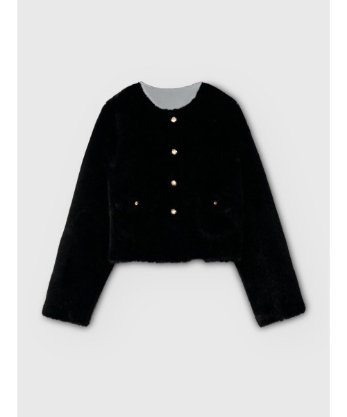 ♡eimy istoire♡未使用！ブラックファー クロップドジャケット EIMY ISTOIRE（エイミーイストワール） ジャケット ノーカラー