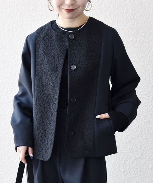 バイカラー ノーカラージャケット SHIPS any ジャケット ノーカラージャケット any:「手洗い可能」ダブル