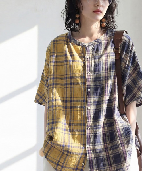 antiqua アンティカ グレンチェック ブラウス antiqua（アンティカ） ブラウス シャツ チェック柄ボリュームシャツ