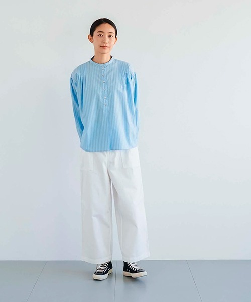 D ブラウス シャツ コットンポリエステルタックシャツ レディース