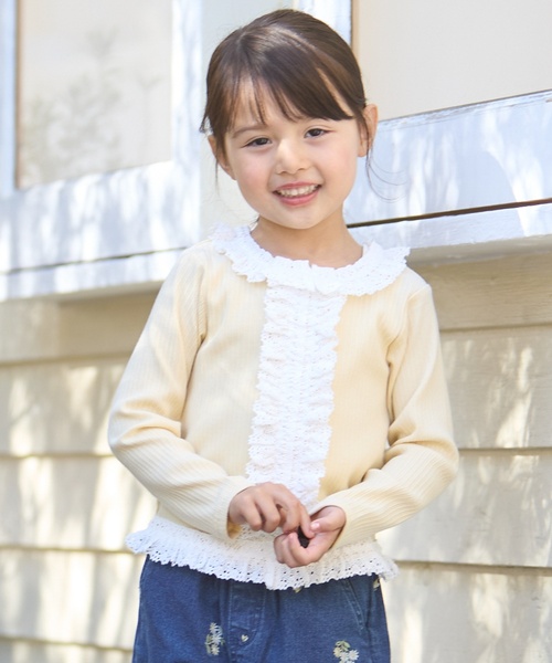 petit main LIEN tシャツ 「親子リンク」レースフリルテレコ長袖T