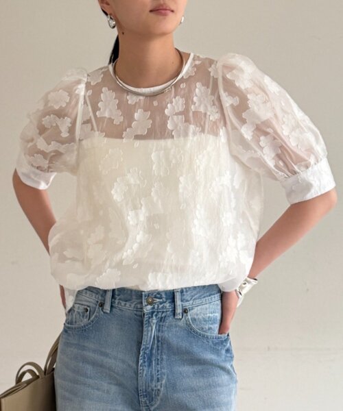 【イエロー】【Loungedress】シアーパフブラウス LOUNGEDRESS（ラウンジドレス）の「シアーパフブラウス（シャツ