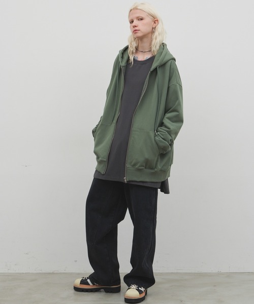 「AIVER」 ジップアップパーカー MEDIUM チャコールグレー メンズ_画像2