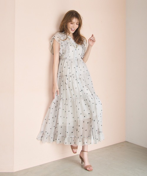 ワンピース 「モデル美香×Audie a Muses」ハートプリントティアードワンピースの画像
