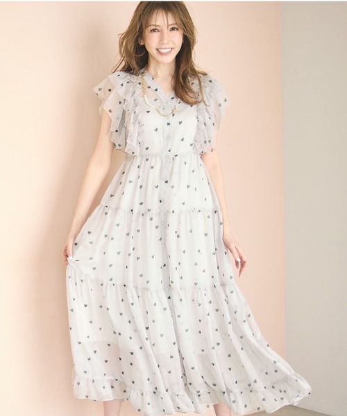 ワンピース 「モデル美香×Audie a Muses」ハートプリントティアードワンピースの画像