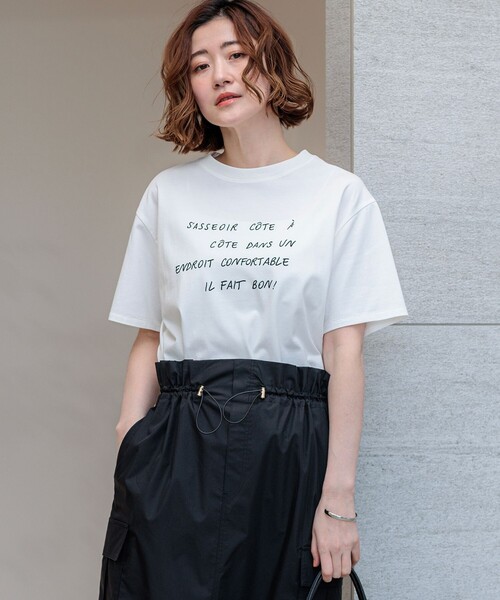 リバー　ARGUE 今期　Tシャツニット　　ホワイト 23区（ニジュウサンク） tシャツ 半袖 リラクシーシルエット