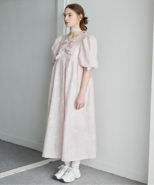 ドレス リボンジャガードボリュームワンピース / Ribbon jacquard