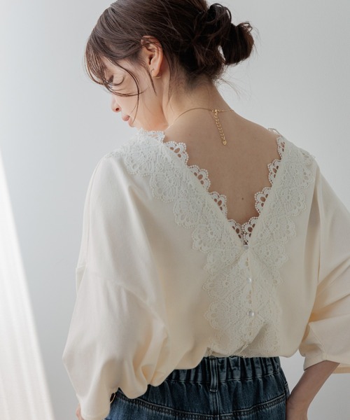 tシャツ ダブルフロントレースVネックプルオーバー レディース studio CLIP（スタディオクリップ） tシャツ ダブルフロントレースV