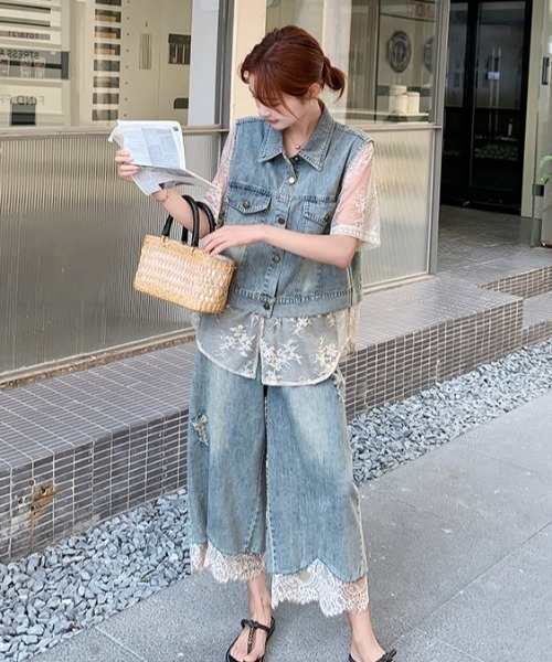 FUBU デニムセットアップ デニムシャツ＆ショートパンツセット FAVORITO セットアップ デニムシャツパンツセットアップ レディース