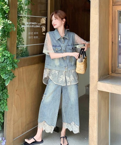 FAVORITO セットアップ デニムシャツパンツセットアップ レディース