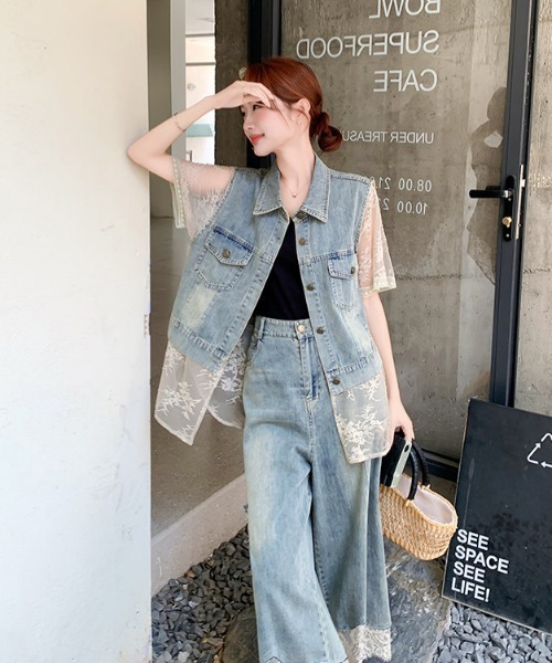 FAVORITO セットアップ デニムシャツパンツセットアップ レディース