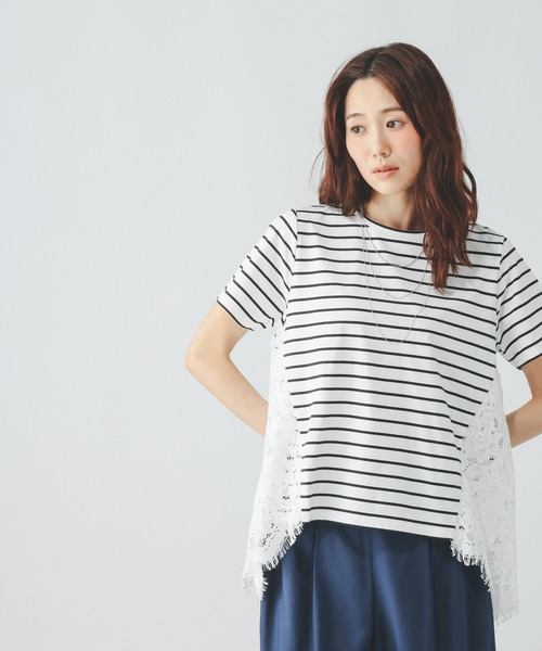 GLOBAL WORK（グローバルワーク） tシャツ 半袖 バック切り替えレースT 