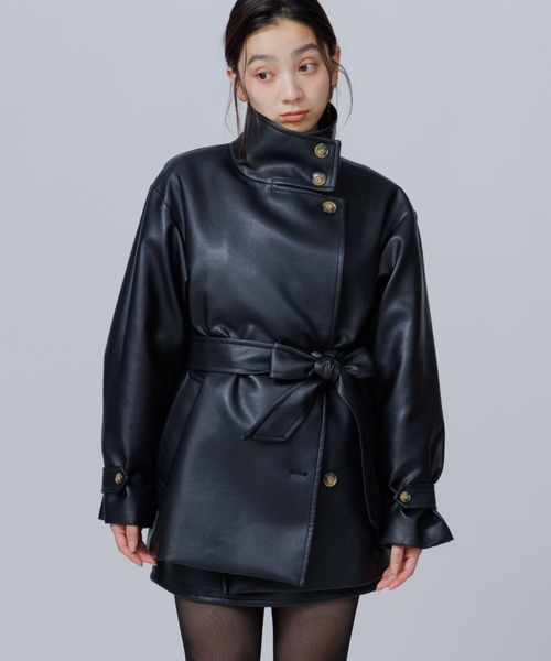 2wayスタンドカラーミドル丈コート ノーカラーコート コート 2way stand collar middle coat（ツーウェイ