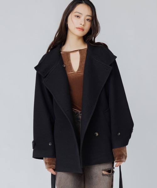 ノーカラーコート コート 2way stand collar middle coat（ツーウェイ
