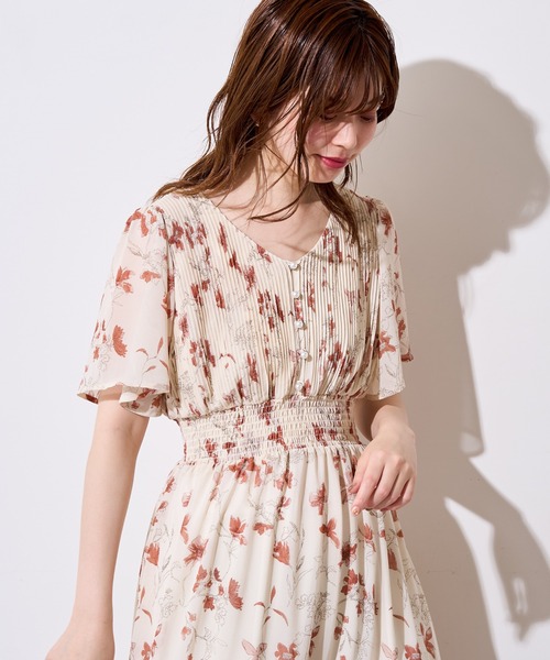 natural couture ❁⃘ シアーオパールフラワーフレア袖ワンピース シアーオパールフラワーフレア袖ワンピース | natural couture