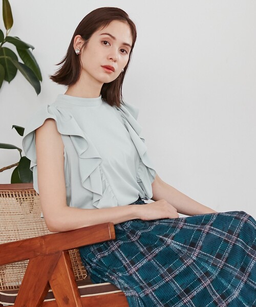 tシャツ クールプレーティング天竺スエットライク カットソー レディース 組曲 tシャツ 「洗える」プレーティング天竺ラッフル カットソー