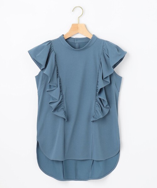 組曲 tシャツ 「洗える」プレーティング天竺ラッフル カットソー