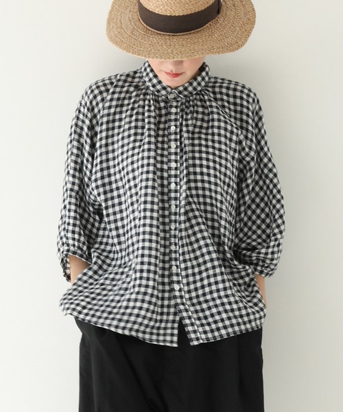 ブラウス シャツ 「Brocante / ブロカント」 フレンチリネンギンガム グランシャツ レディース