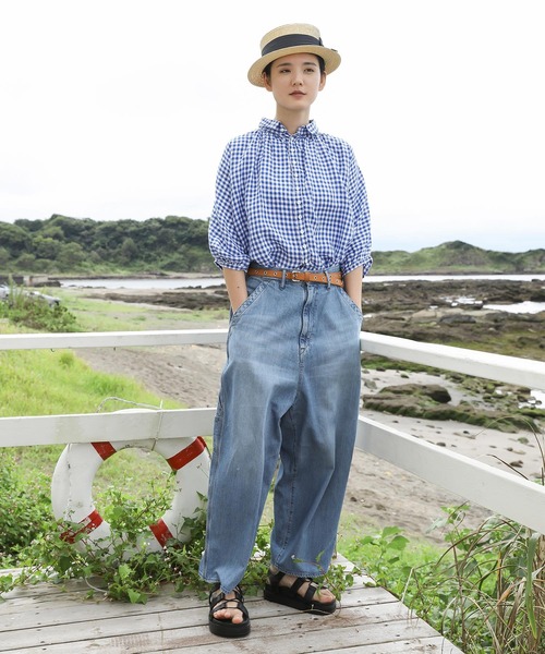 ブラウス シャツ 「Brocante / ブロカント」 フレンチリネンギンガム グランシャツ レディースの画像