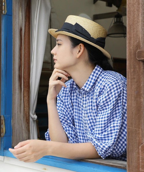 ブラウス シャツ 「Brocante / ブロカント」 フレンチリネンギンガム グランシャツ レディースの画像