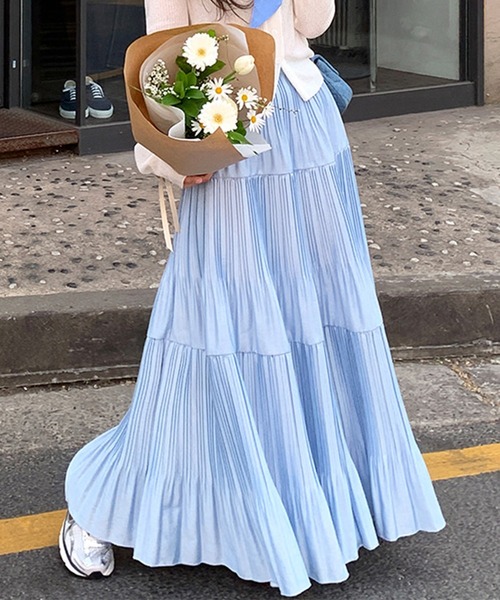 DAY CLOSET スカート レディース ロング丈ティアードプリーツスカート