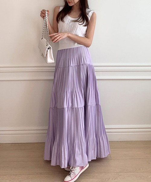 DAY CLOSET スカート レディース ロング丈ティアードプリーツ